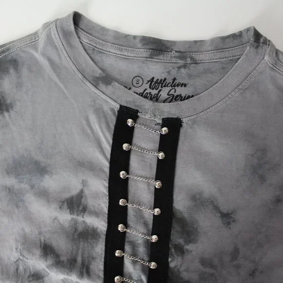 Affliction Standard Series studded chains men's S t-shirt tie-dye gray unisex - Picture 7 of 8
